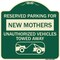Signmission Reserved Parking for New Mothers Unauthorized Vehicles Towed Away Alum Sign, 18" x 18", G-1818-23089 A-DES-G-1818-23089 - alternate 1
